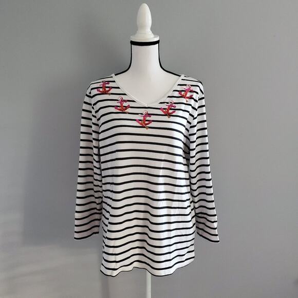 Quacker Factory Women's Long Sleeve Striped Top L - Picture 1 of 7